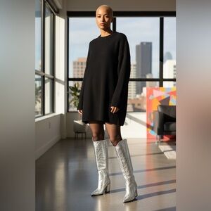 NWOB Steve Madden Croft Silver Metallic Pointed Toe Knee High Boots Women’s 6M